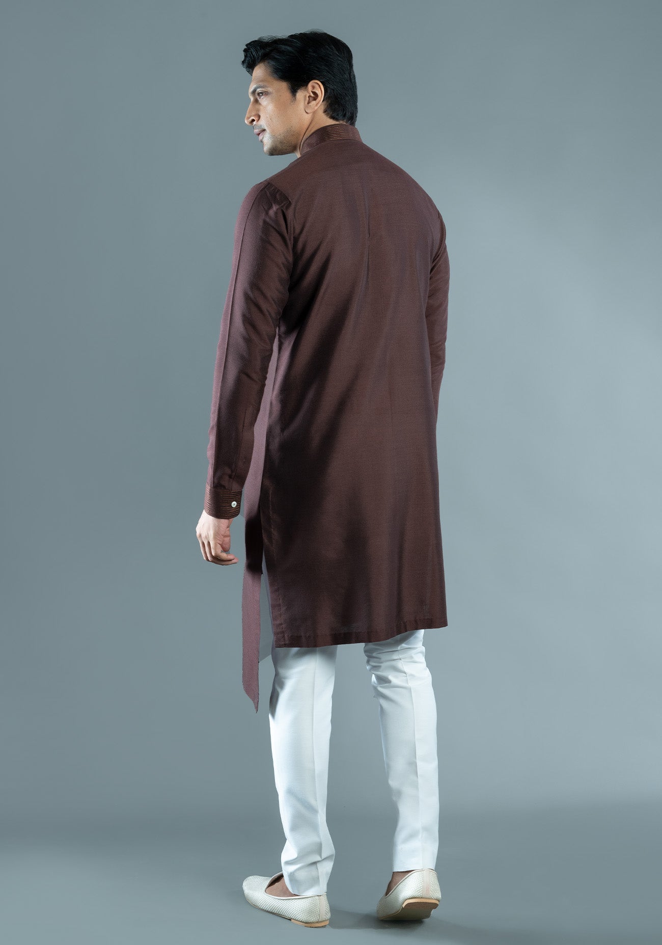 Brown Asymmetric Embroidered Kurta