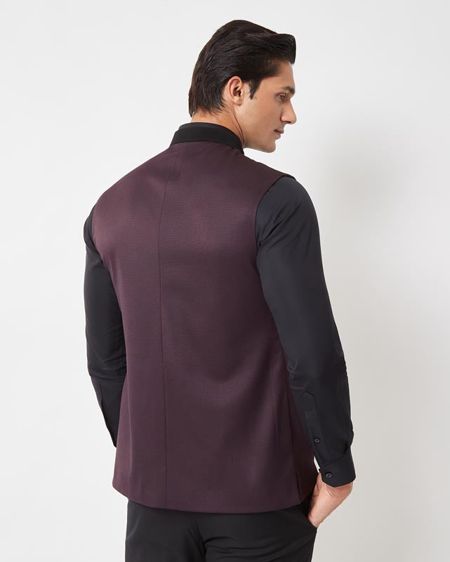 Dark Burgundy Zipper Nehru Jacket