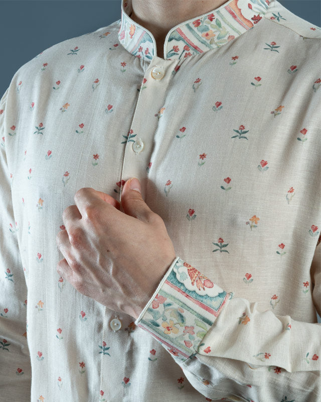 Cream Floral Printed Kurta