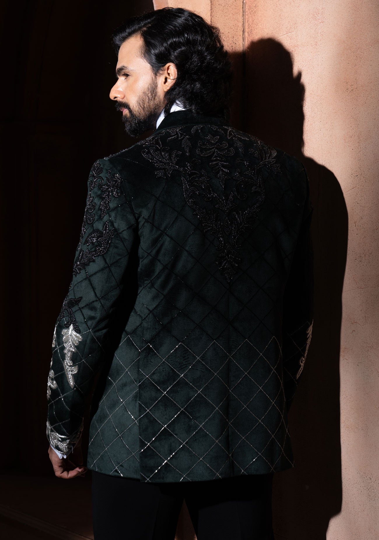 Bottle Green Velvet Embroidered Tuxedo