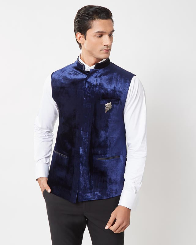 Midnight Blue Concealed Nehru Jacket