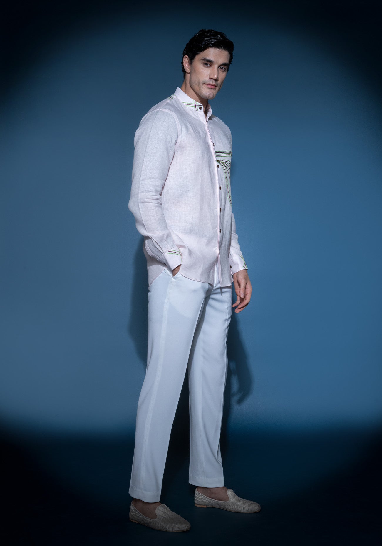 Light pink embroidered linen shirt