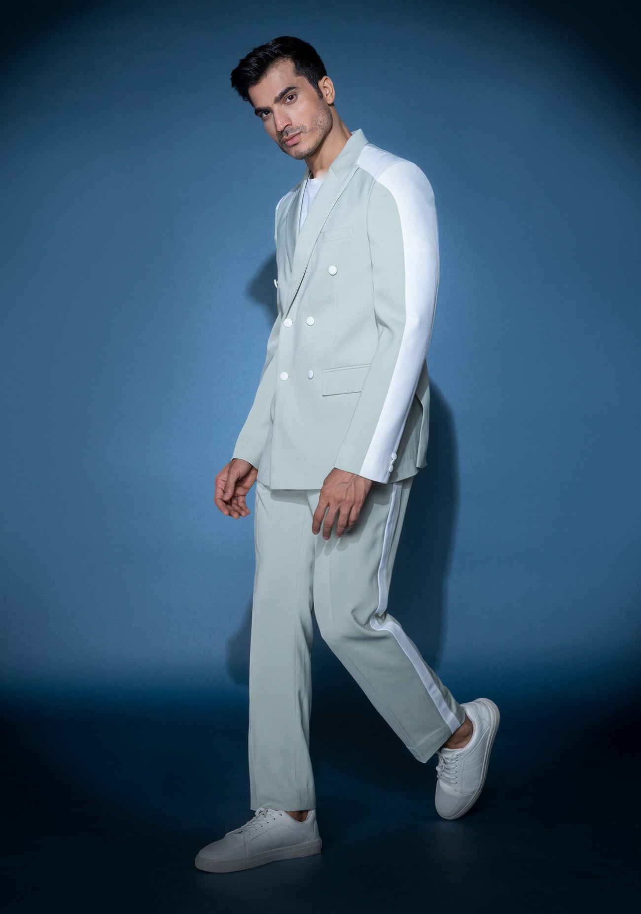 Mint green & white double breasted jacket set