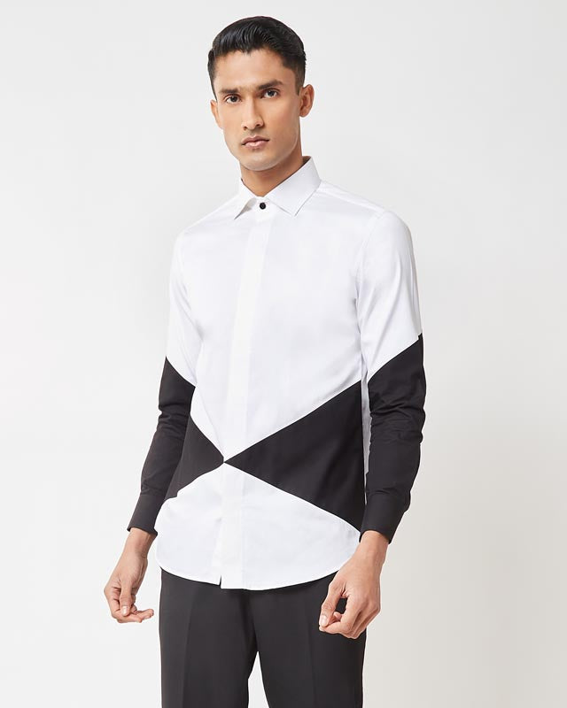 White & Black Color-block Shirt