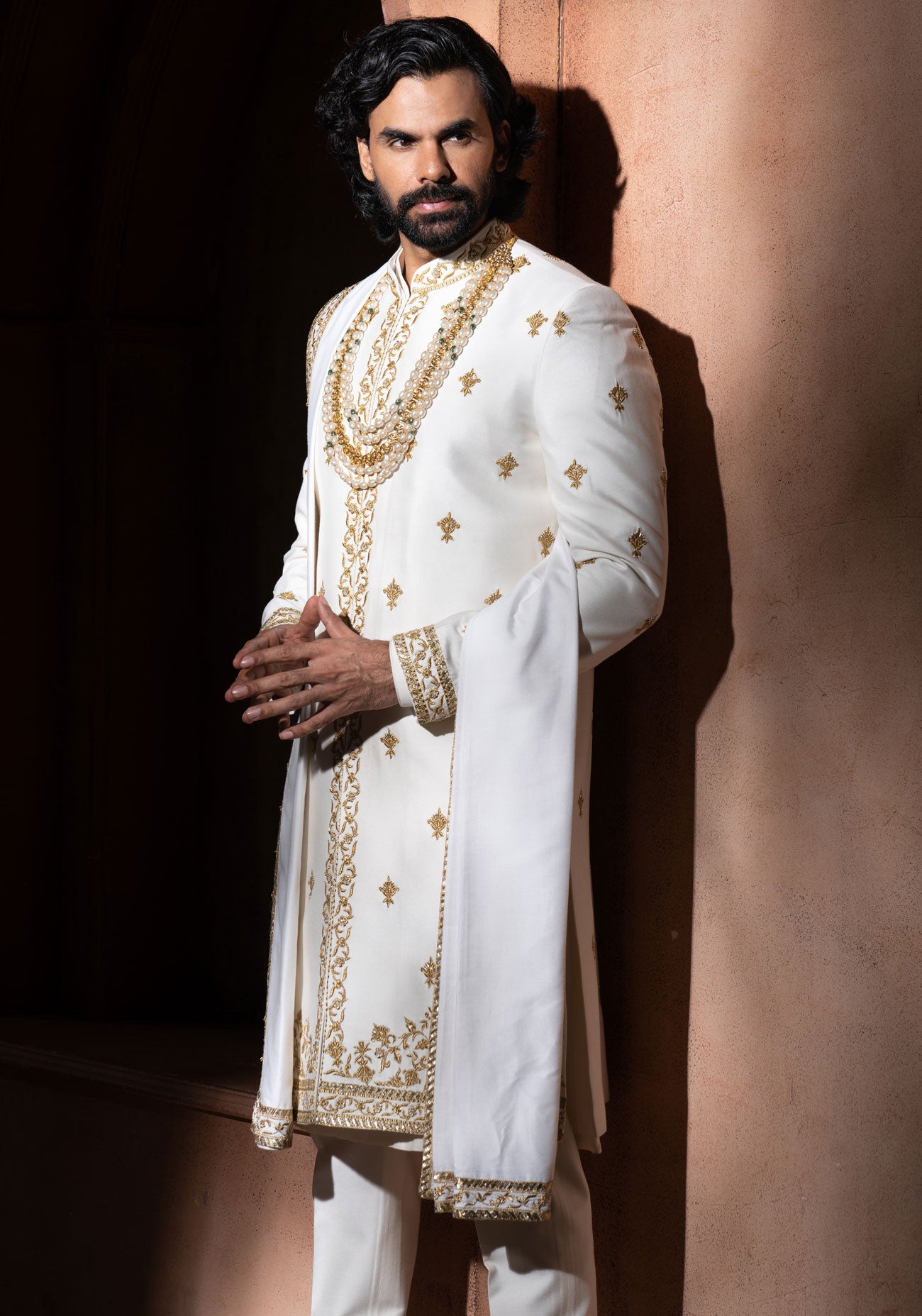Off White Hand Embroidered Sherwani