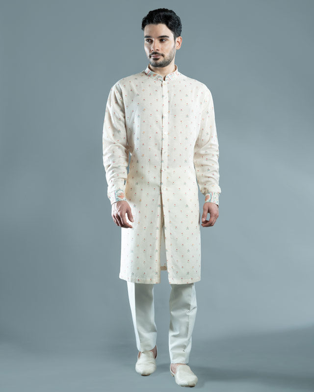 Cream Floral Printed Kurta