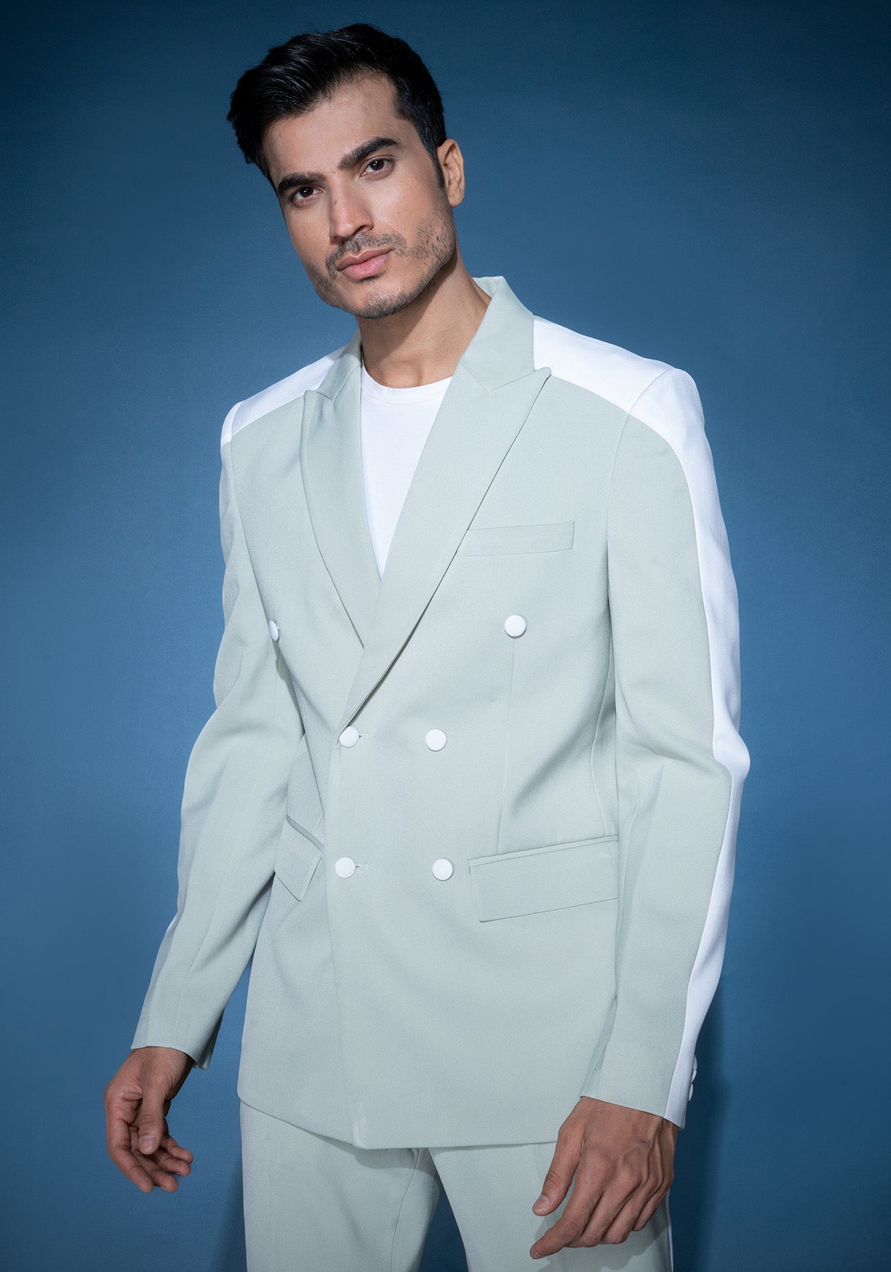Mint green & white double breasted jacket set