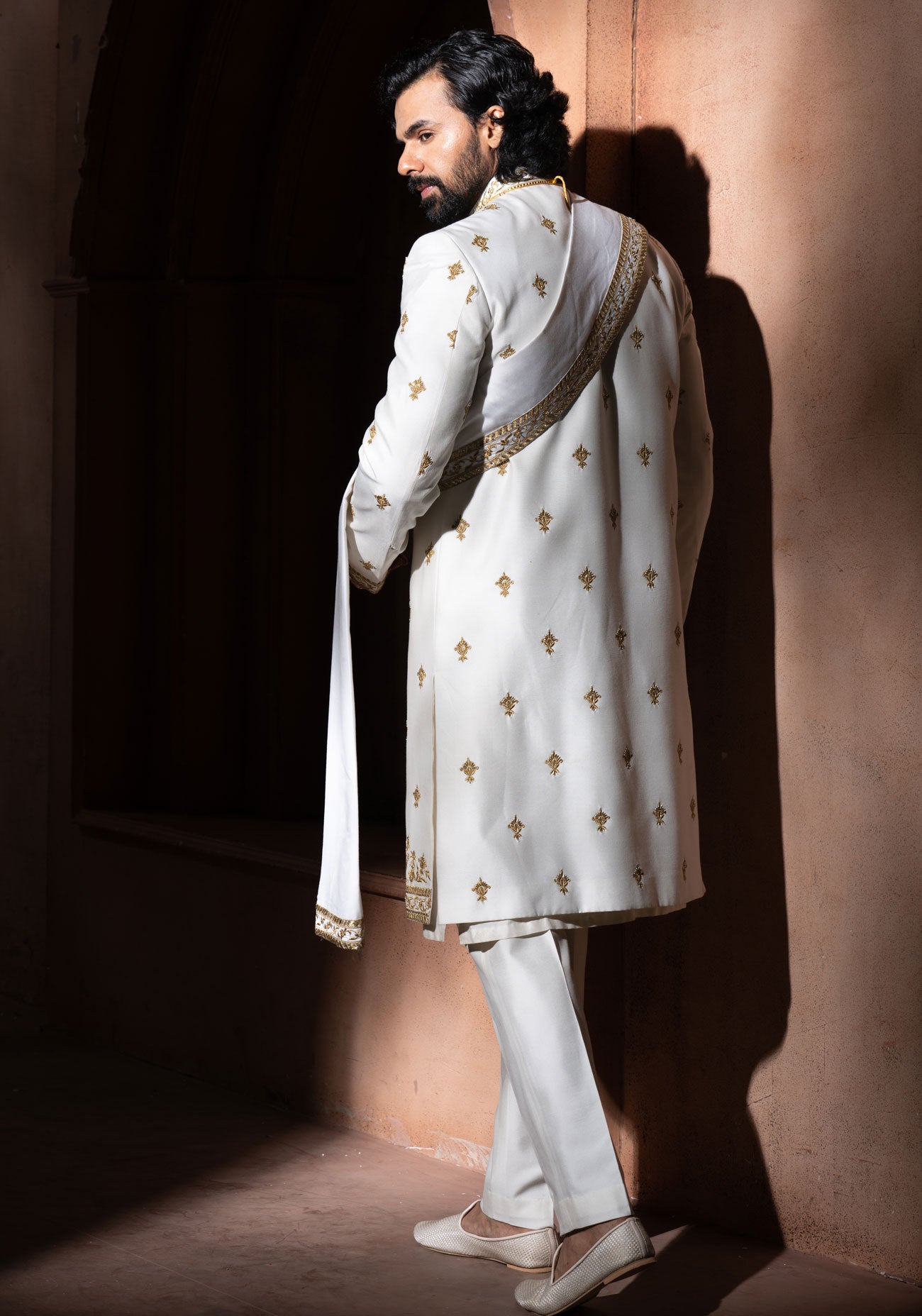 Off White Hand Embroidered Sherwani