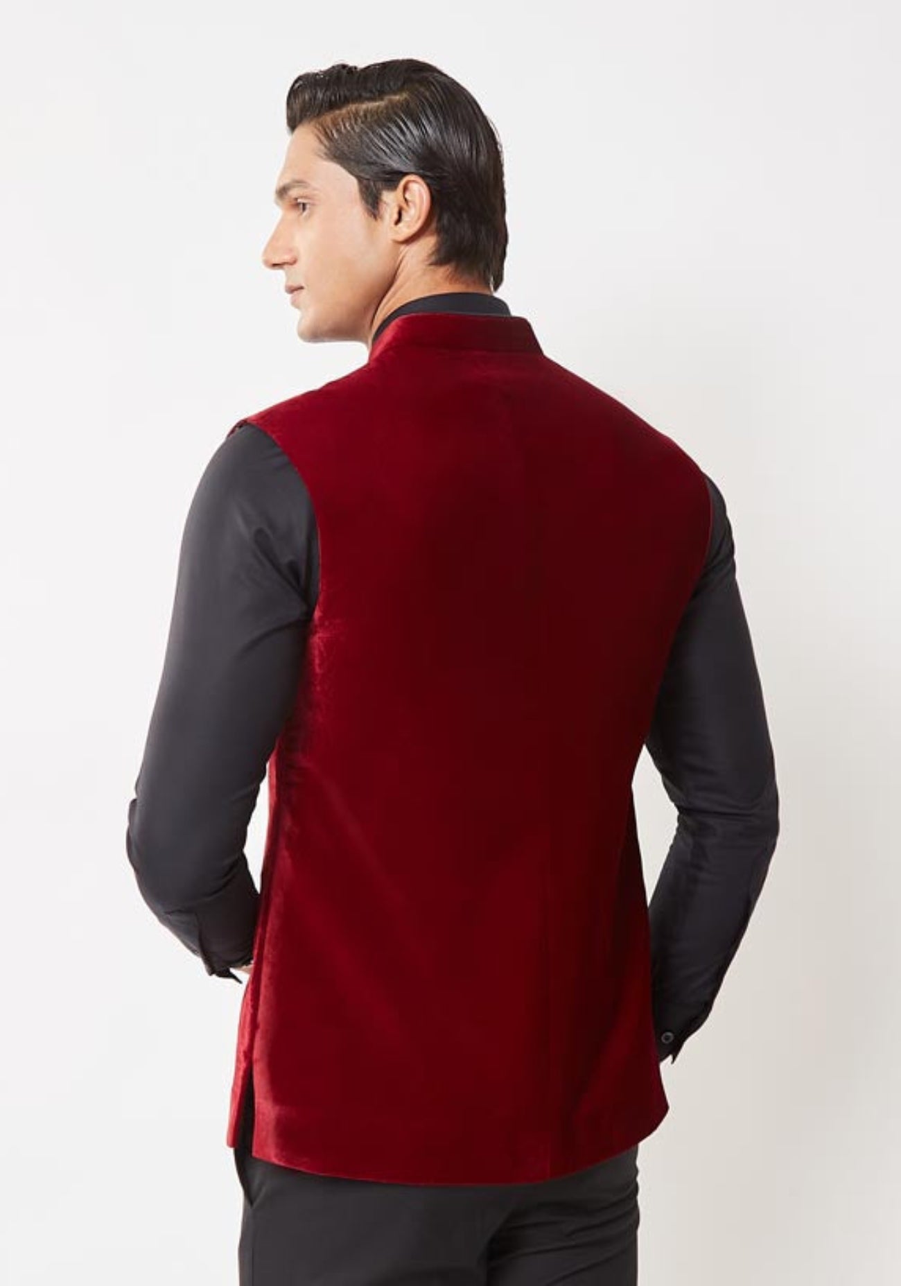 Maroon Pocket Embroidered Nehru Jacket