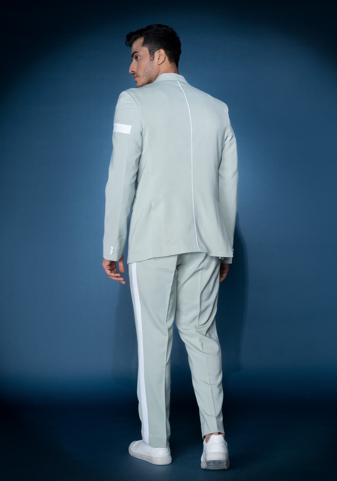 Sea green & white double breasted jacket set