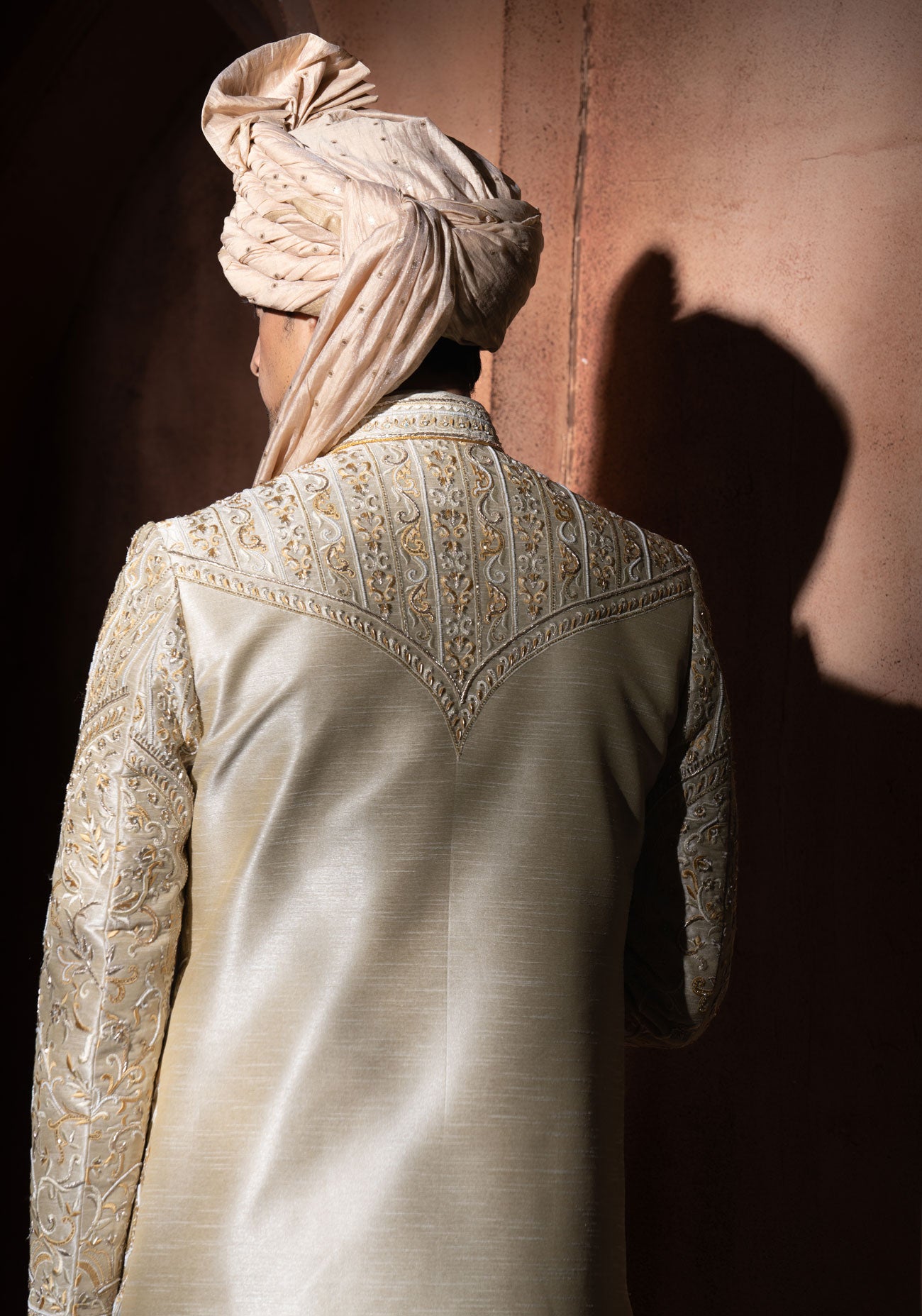 Cream & Gold Hand Embroidered Sherwani