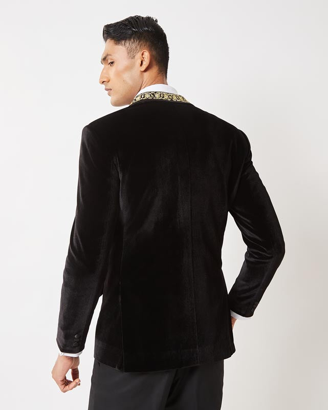 Black Floral Embroidered Tuxedo