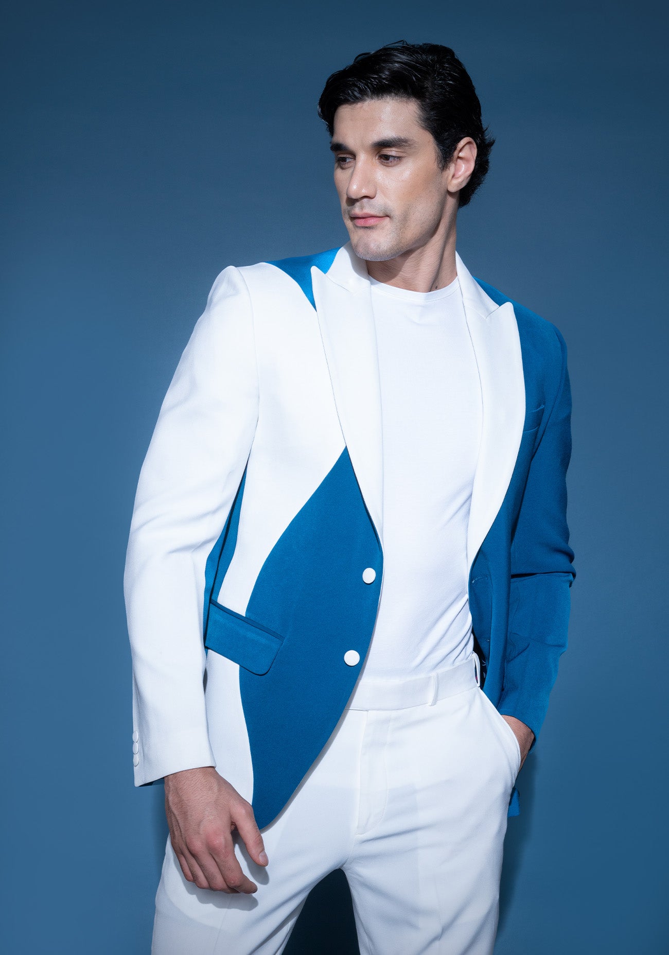 Blue & white color block jacket