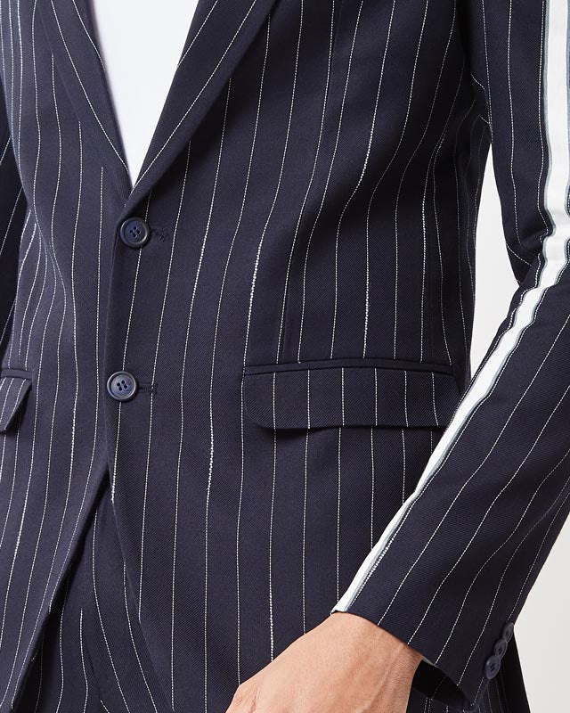 Navy Blue Hand Painted Striped Suit