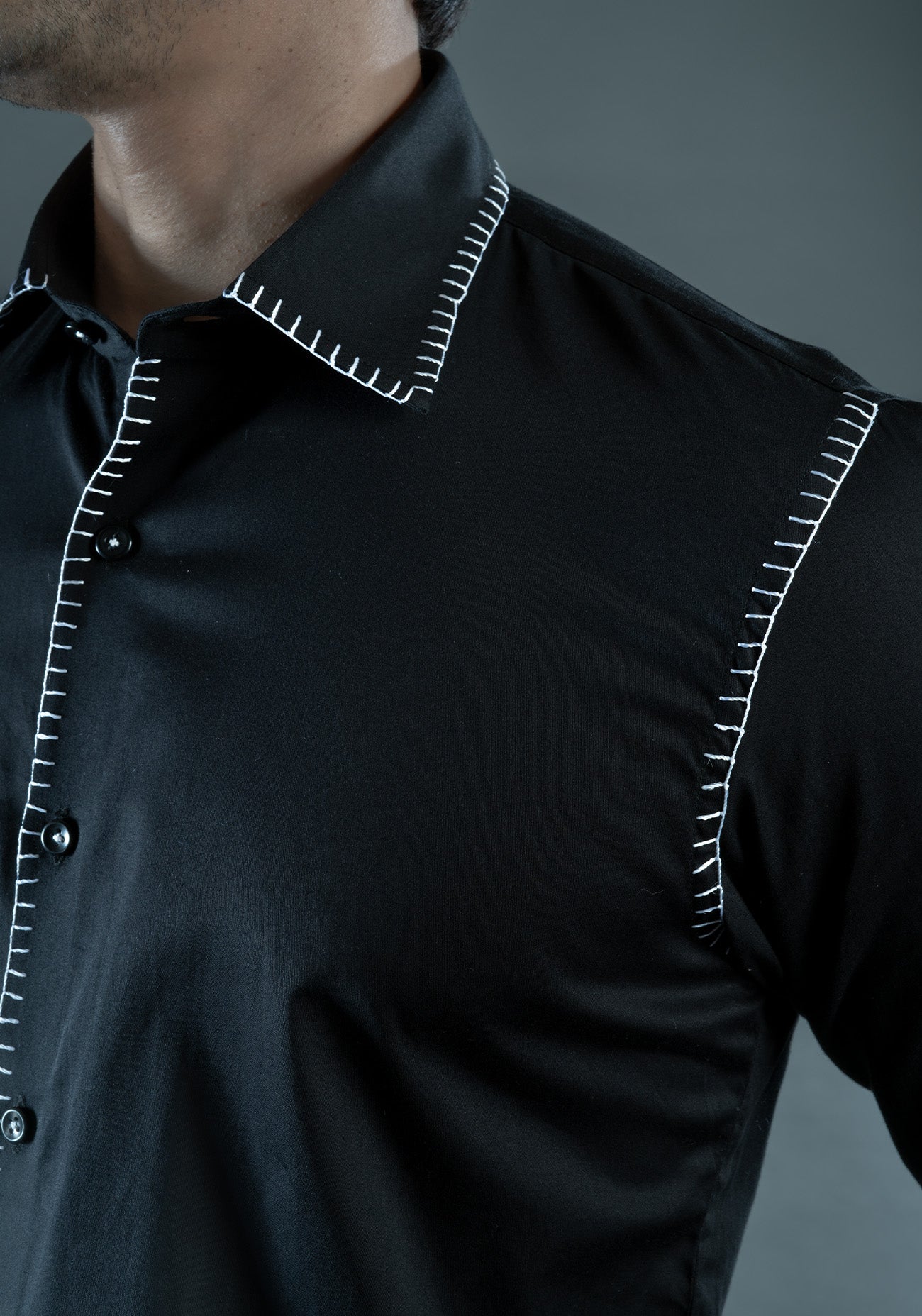 Black Blanket Stitch Cotton Shirt