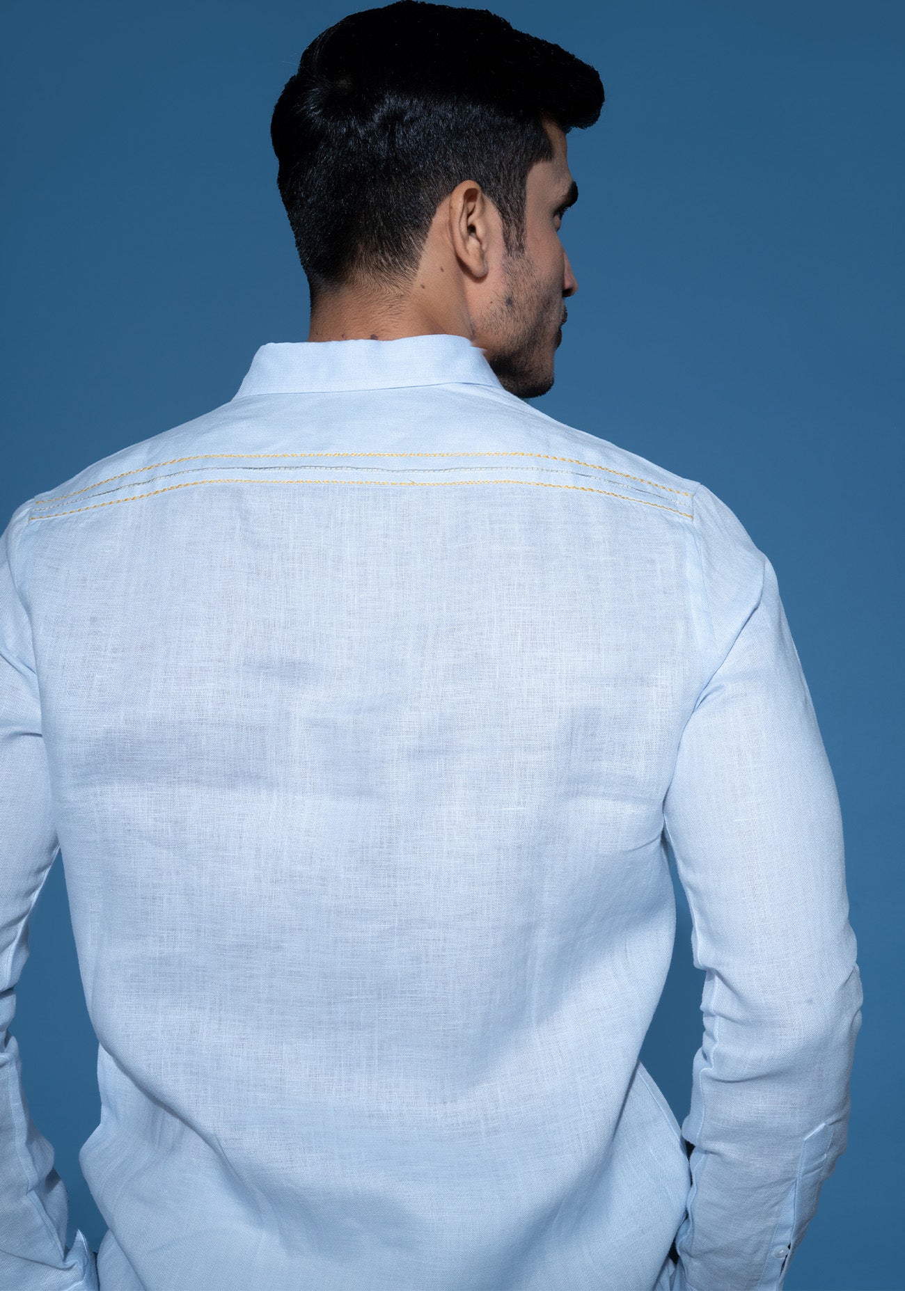 Light blue embroidered linen shirt