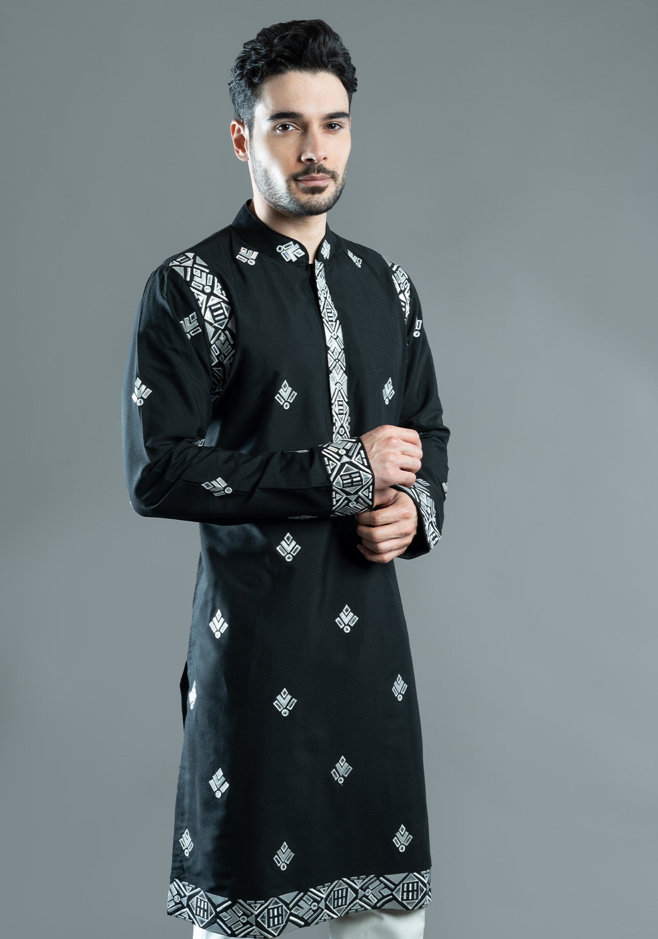Black Foil Embroidered Kurta Set