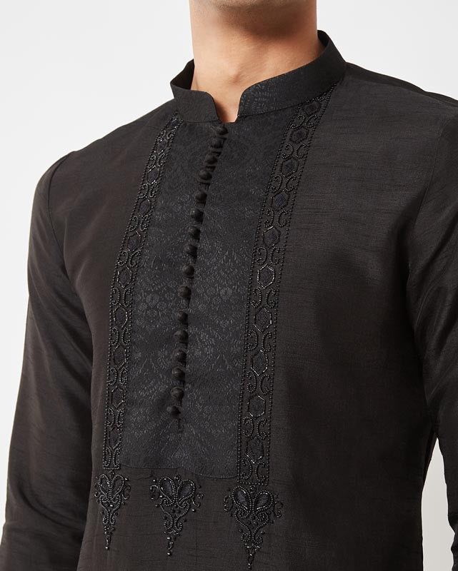 Black Yolk Embroidered Kurta