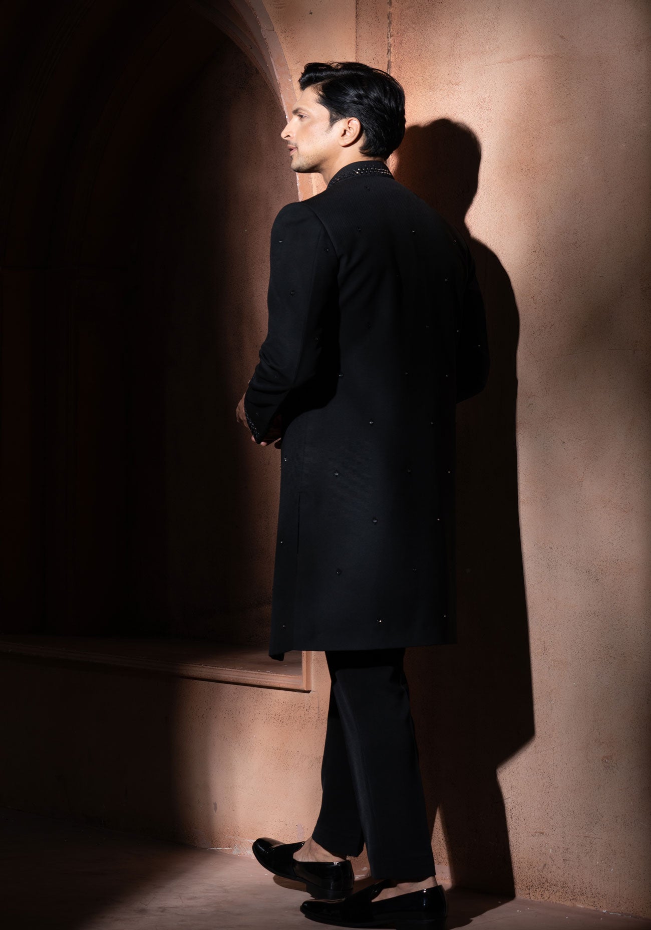 Black Mirror Work Embroidered Sherwani