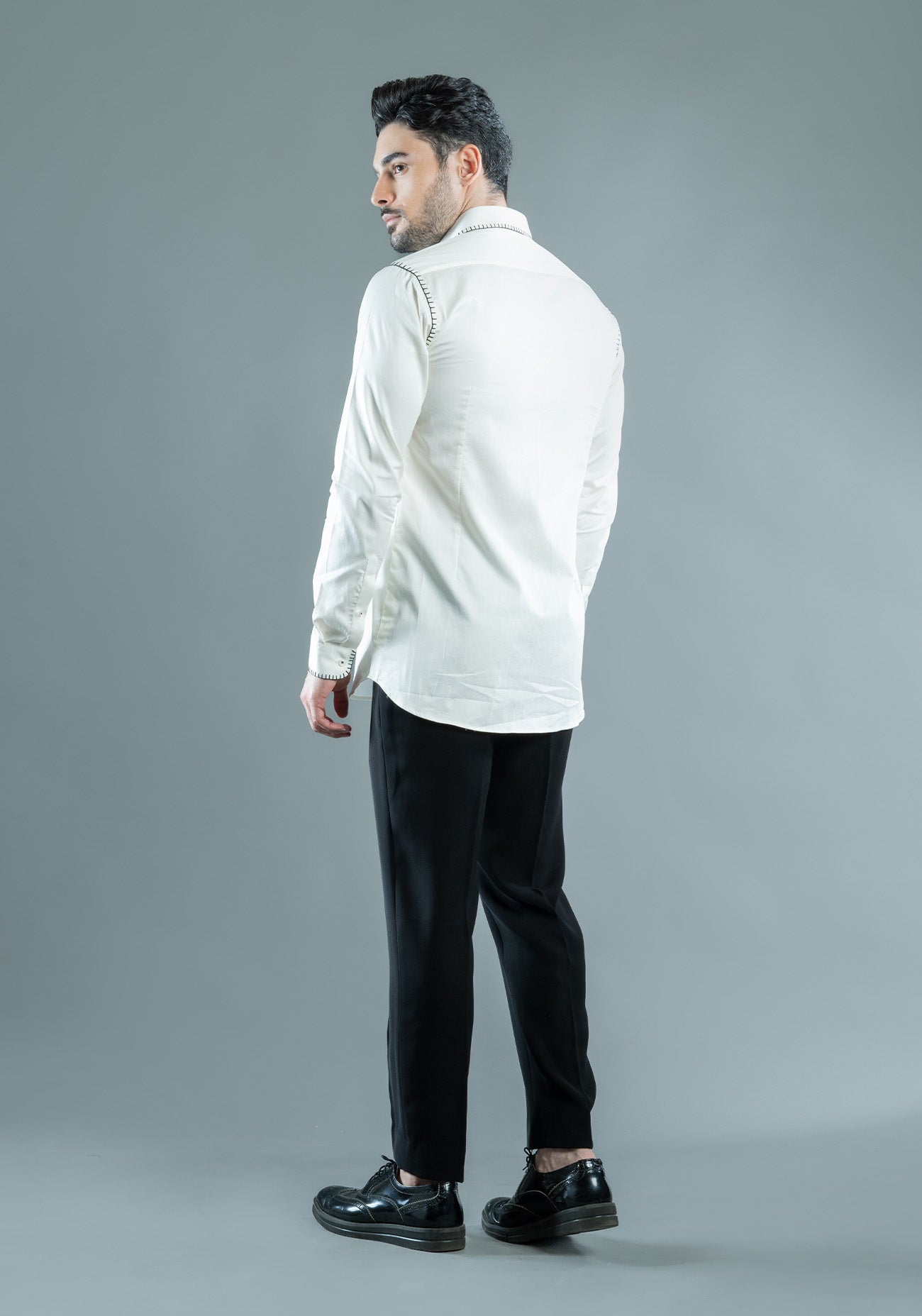 White Cotton Blanket Stitch Shirt