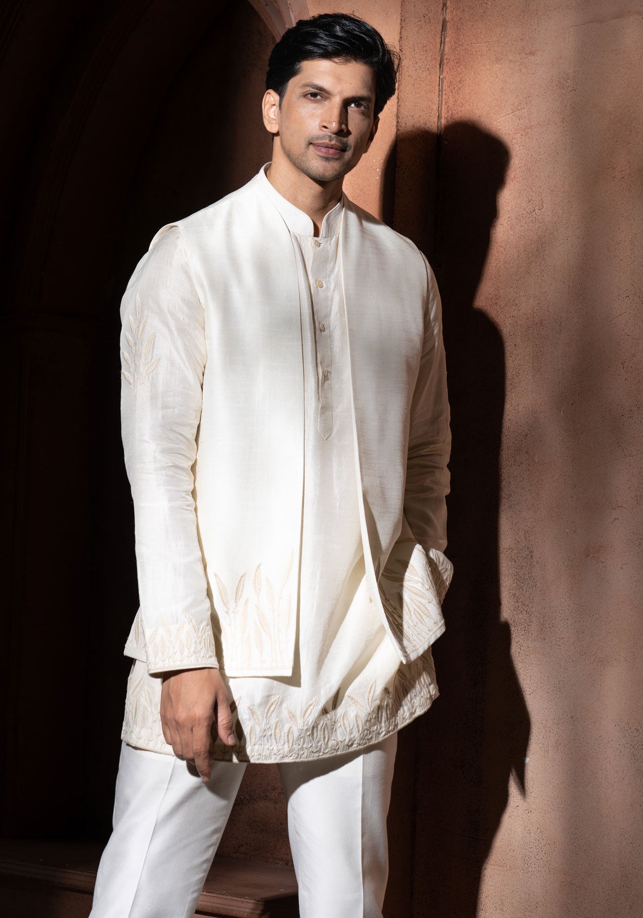 Ivory Embroidered Nehru Jacket Set