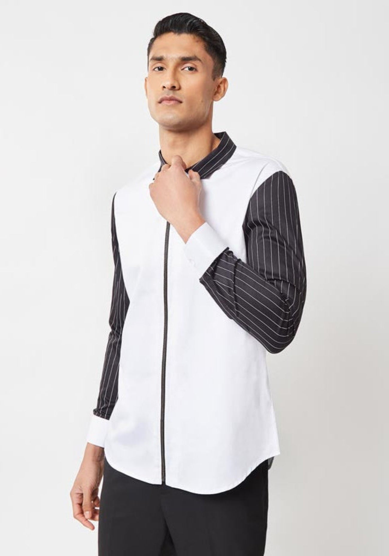 White & Black Stripe Zipper Shirt
