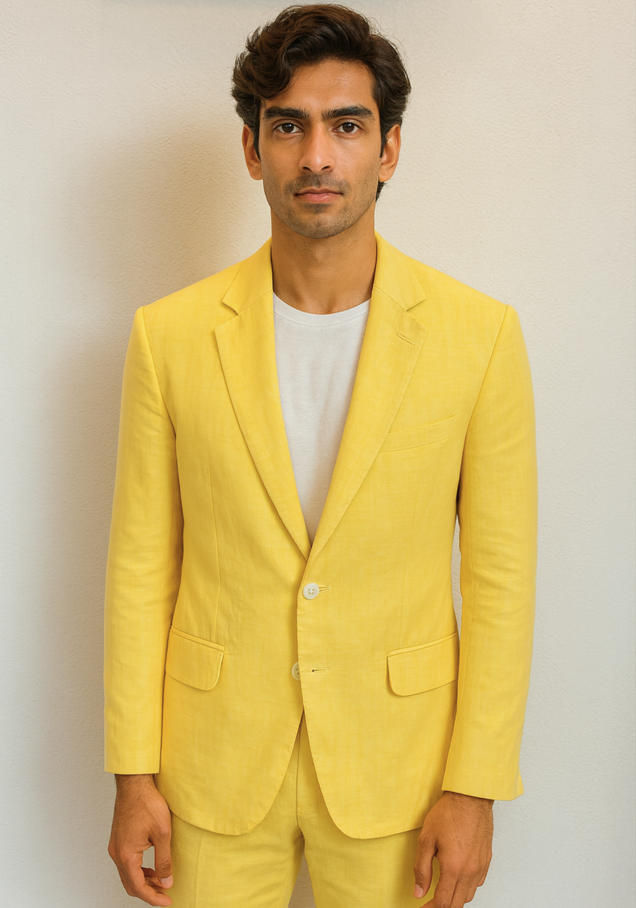 Lemon yellow linen hand finish jacket