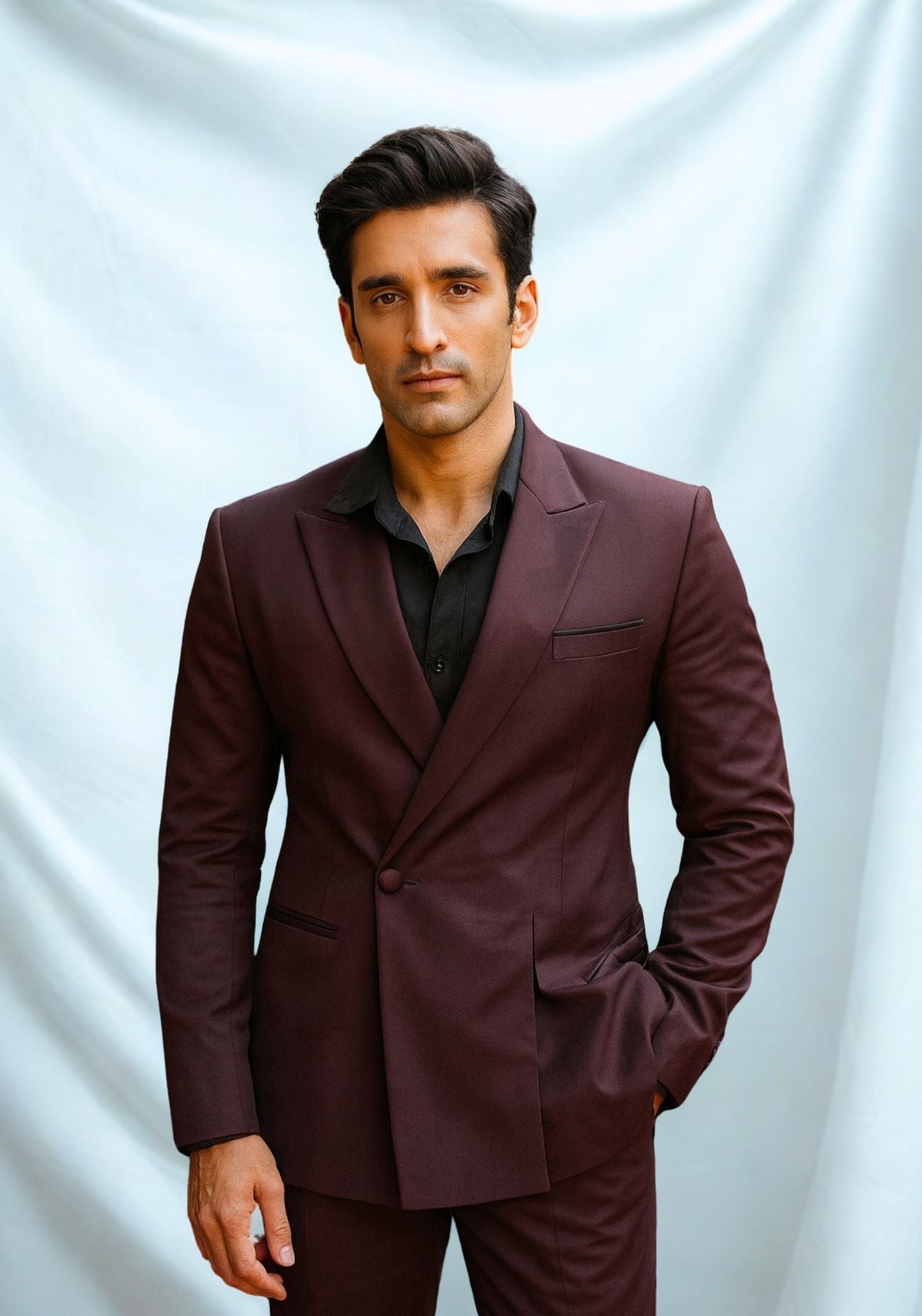 Maroon Double-breasted Slit Suit