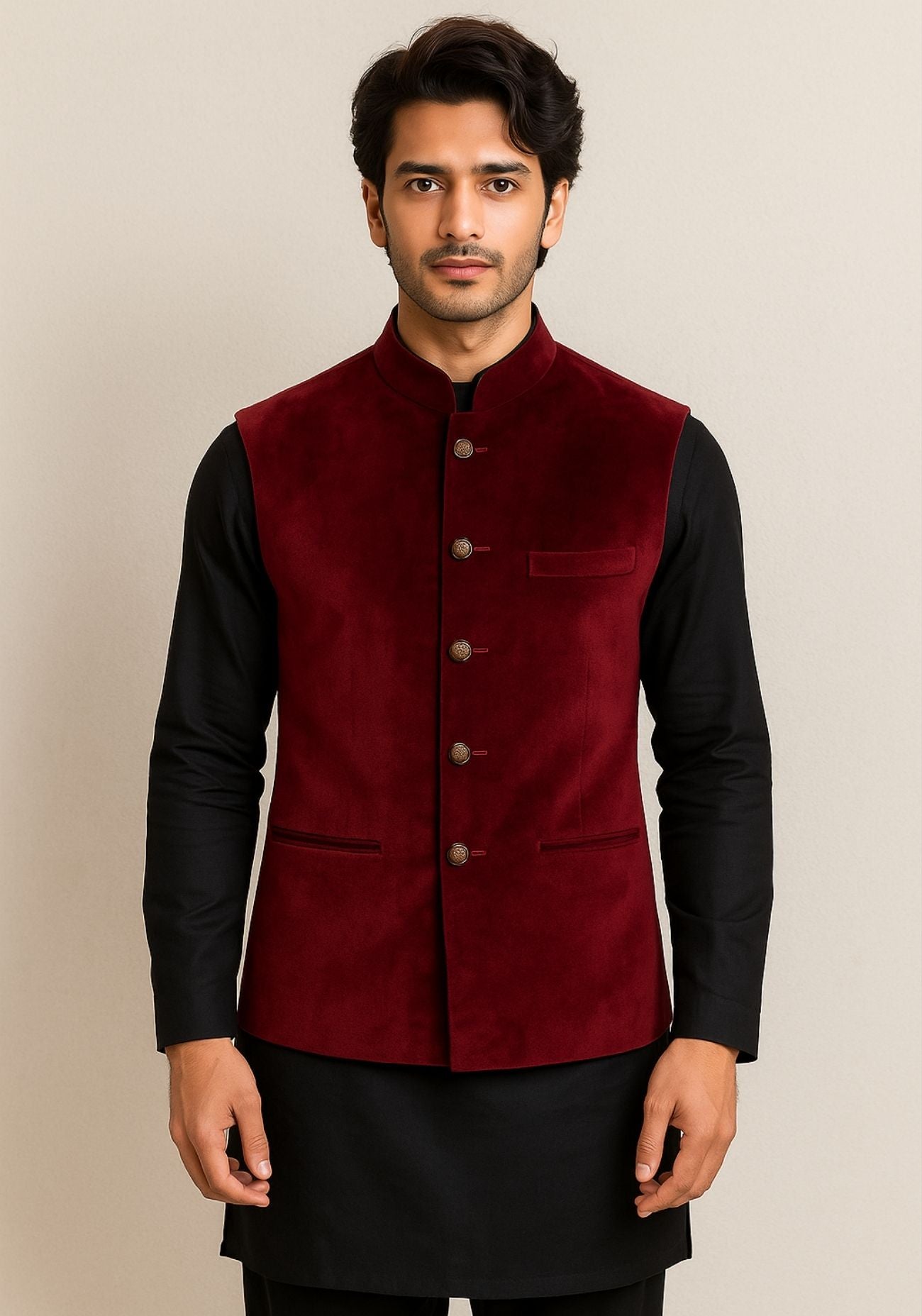 Maroon Velvet Nehru Jacket