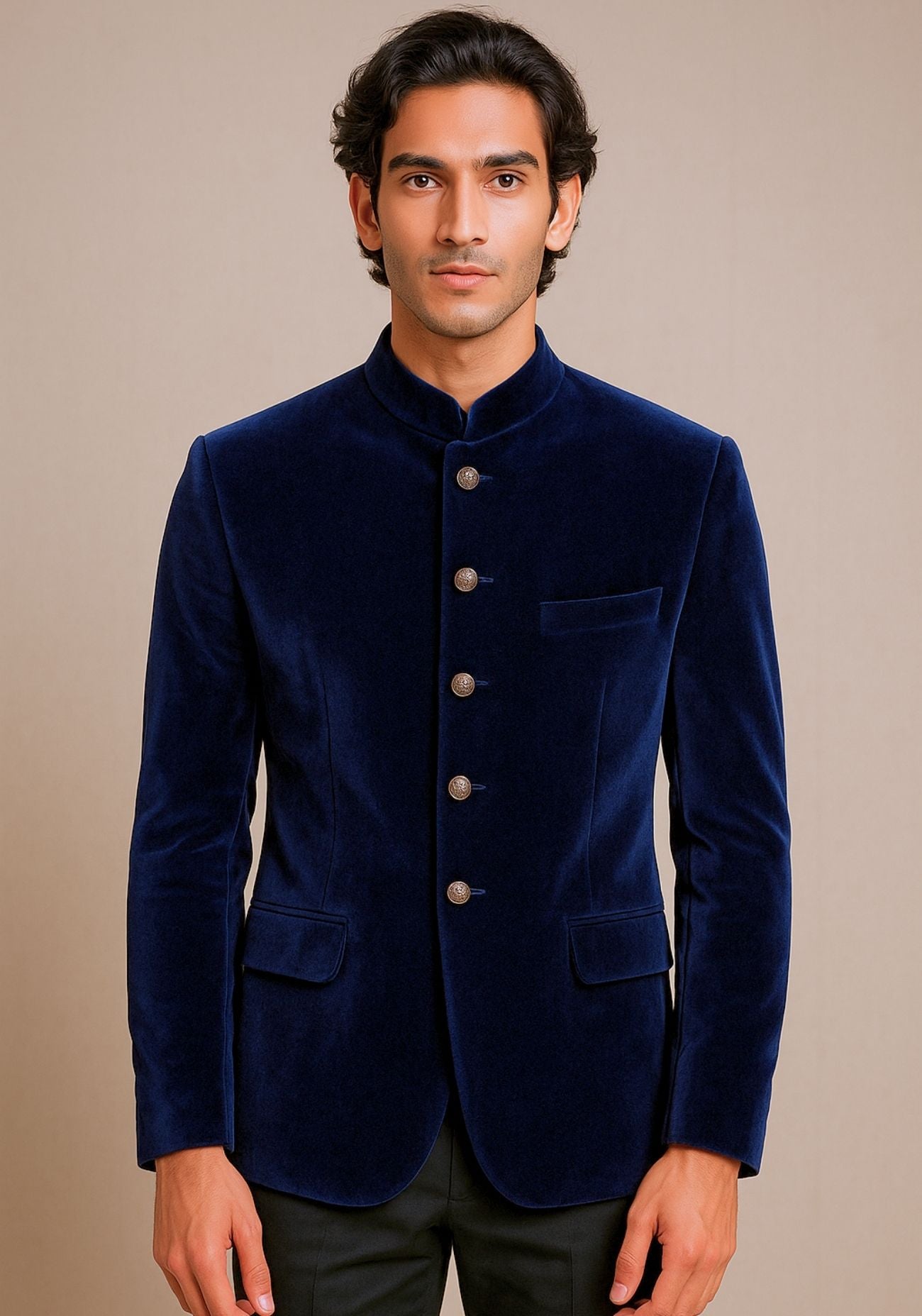 Navy Velvet Bandhgala