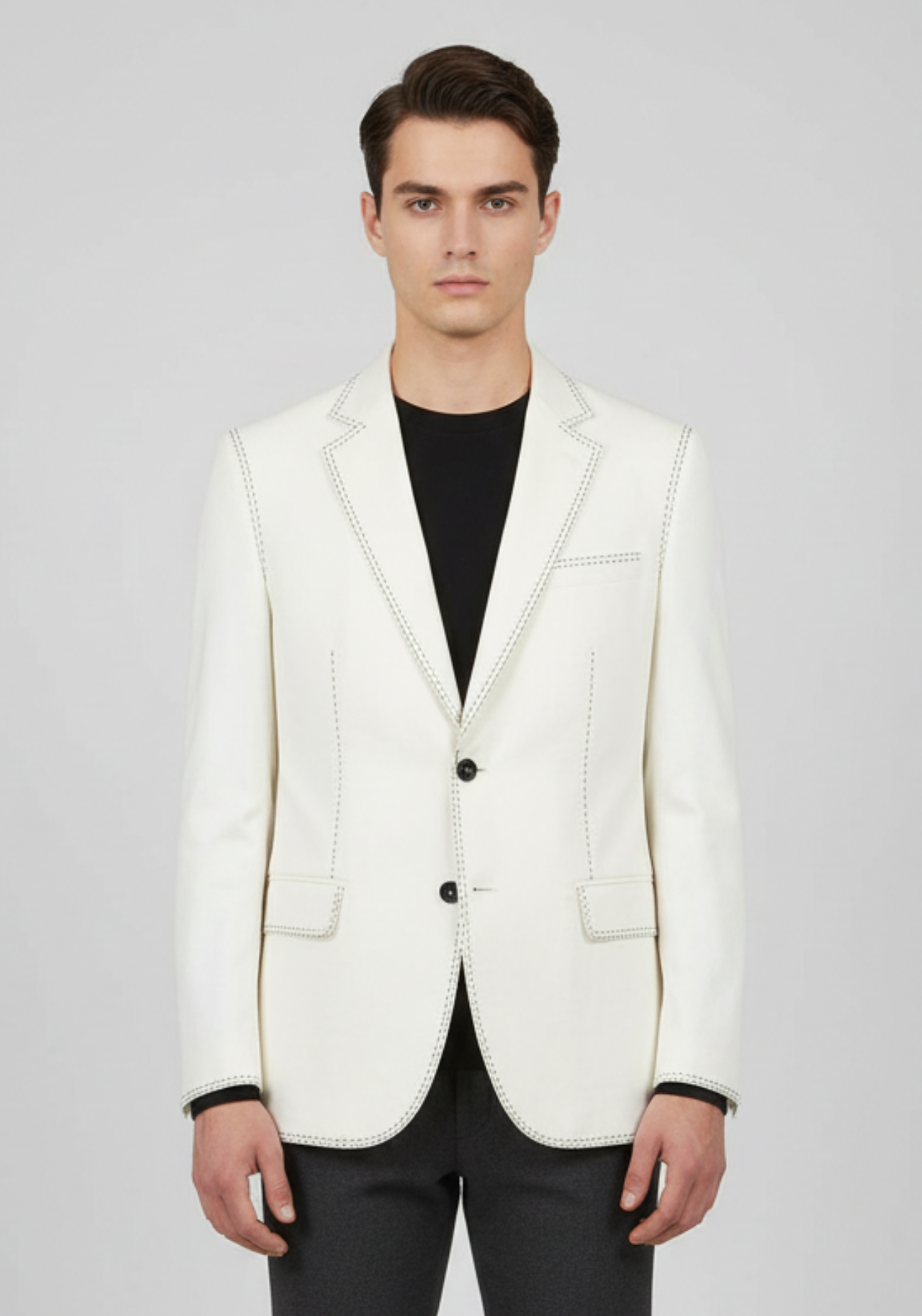 Off White Linen with Black Hand Detail Jacket