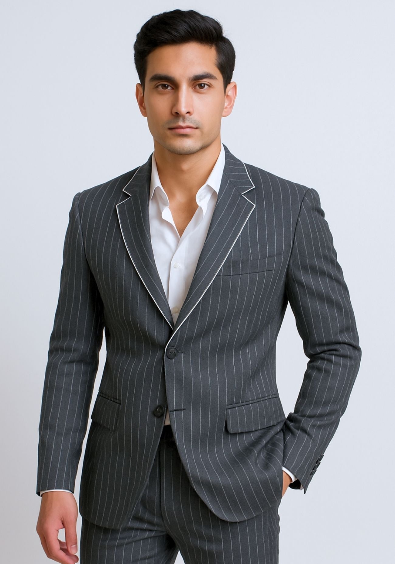 Pinstripe grey & white Tuxedo