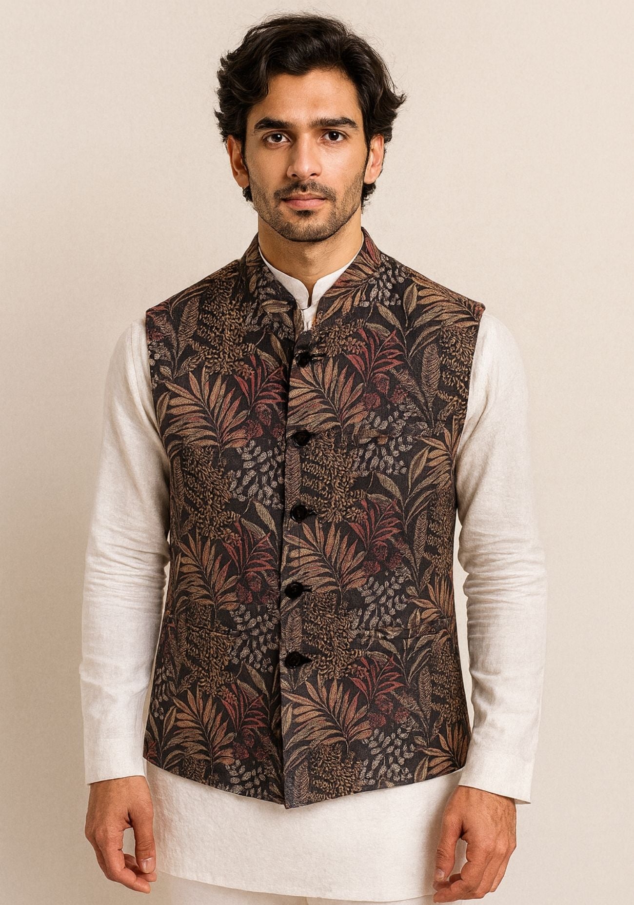 Tropical Trellis Print Nehru Jacket