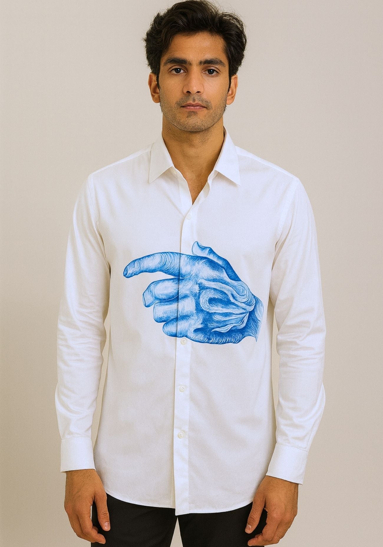 White Hand Printed Shirt