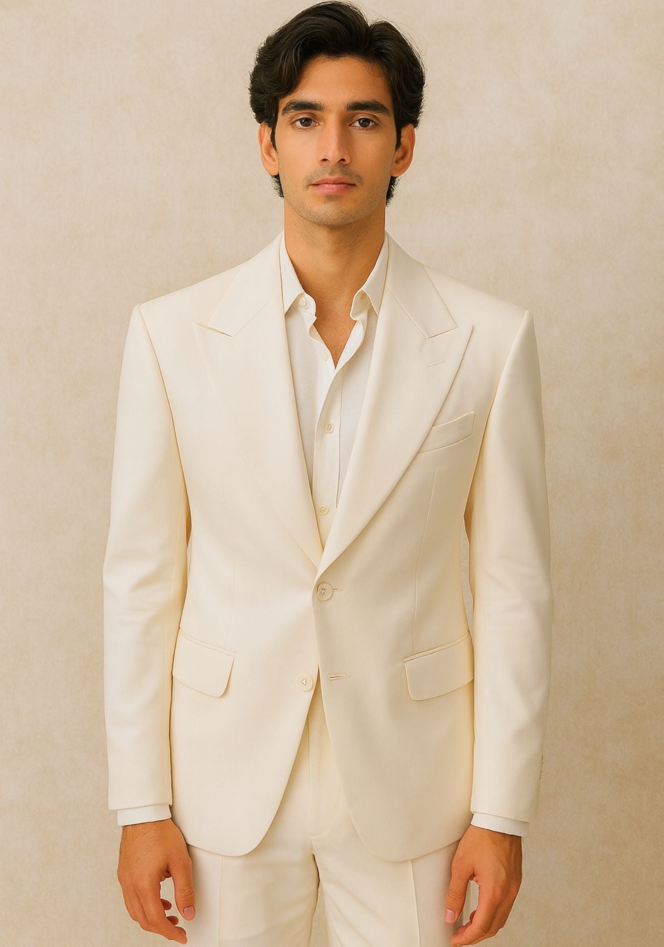 Wide Lapel Off White Suit