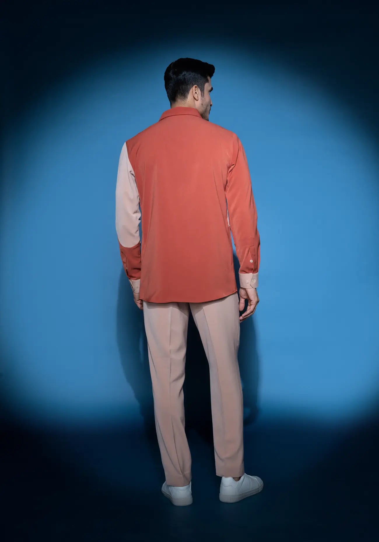 Burnt Orange & Taupe Color Block Shirt