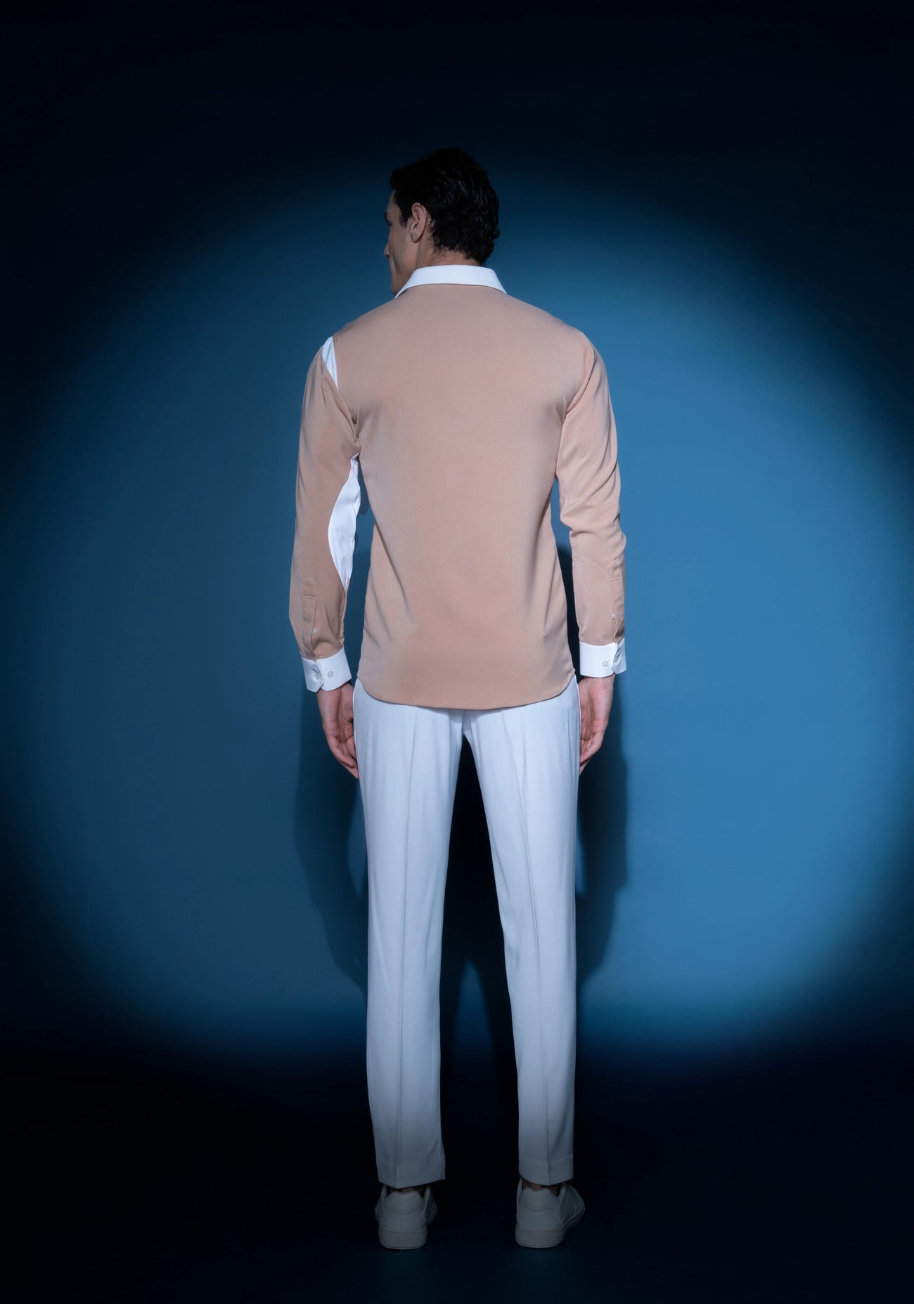 Taupe & white crepe shirt