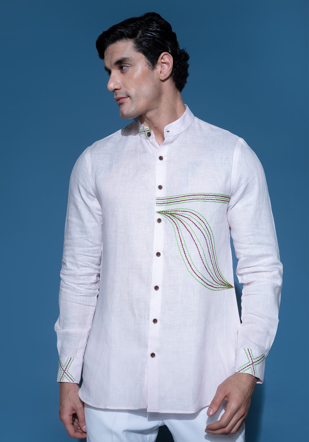 Light pink embroidered linen shirt