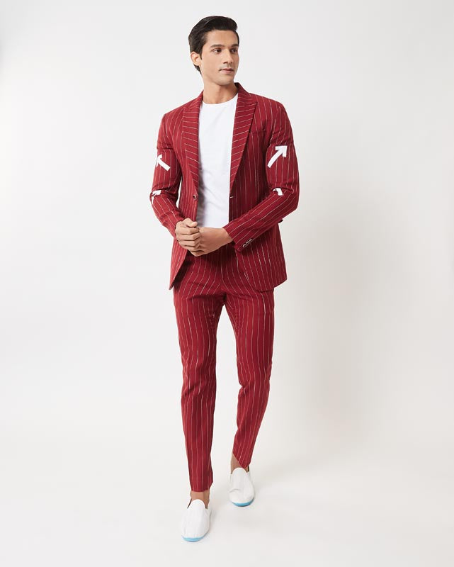 Red & White Hand Painted Striped Suit