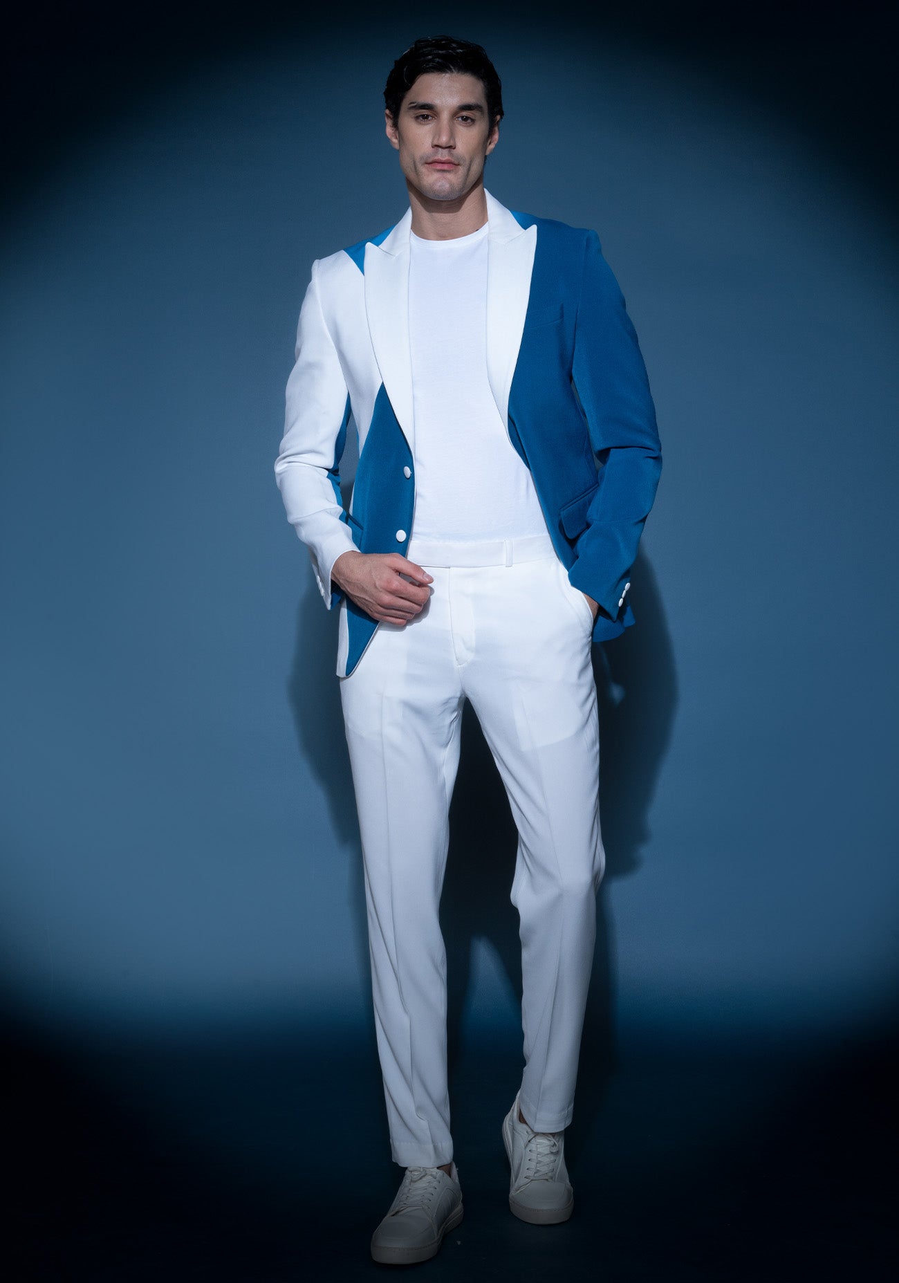 Blue & white color block jacket