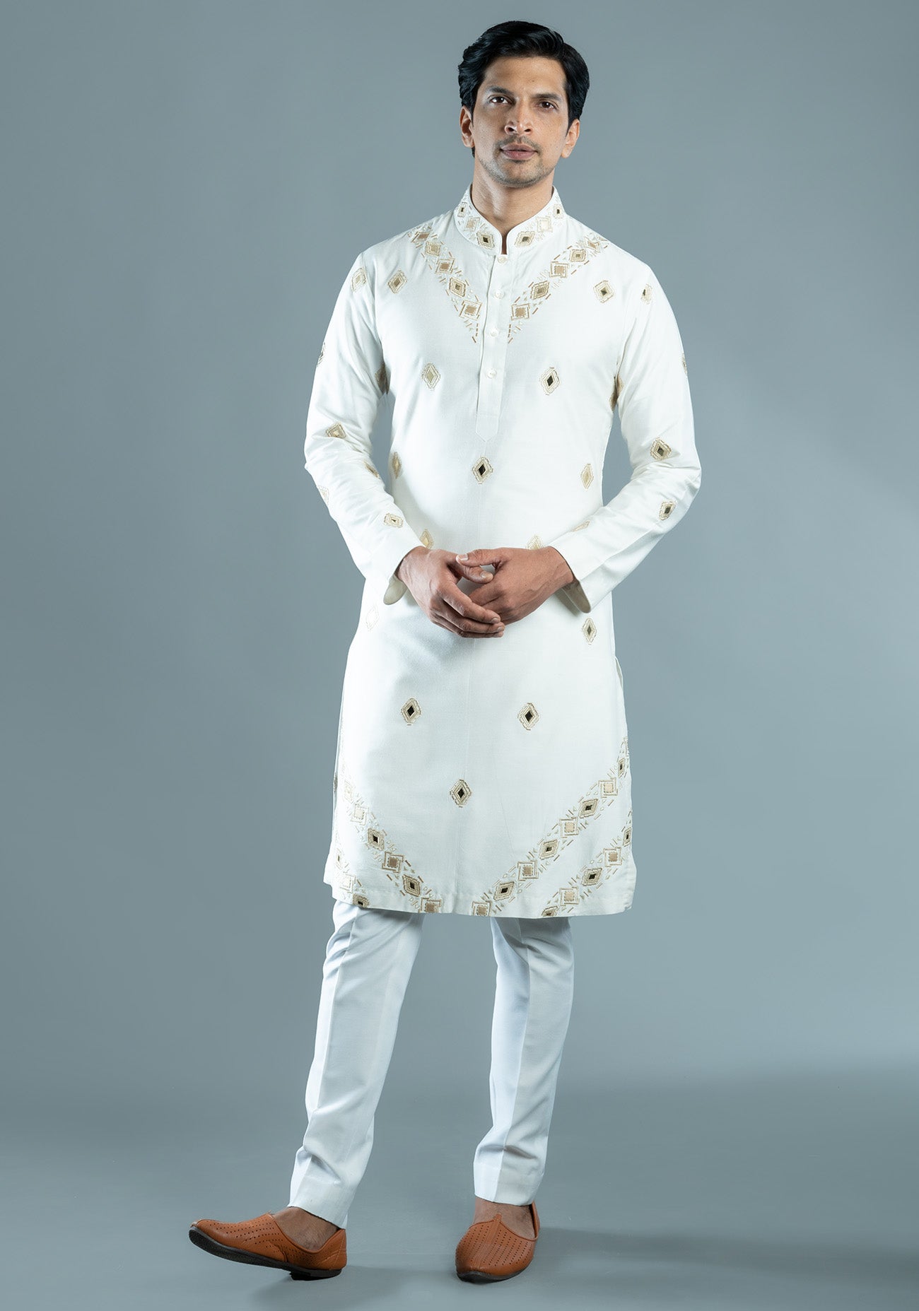 Off White Foil Embroidered Kurta Set