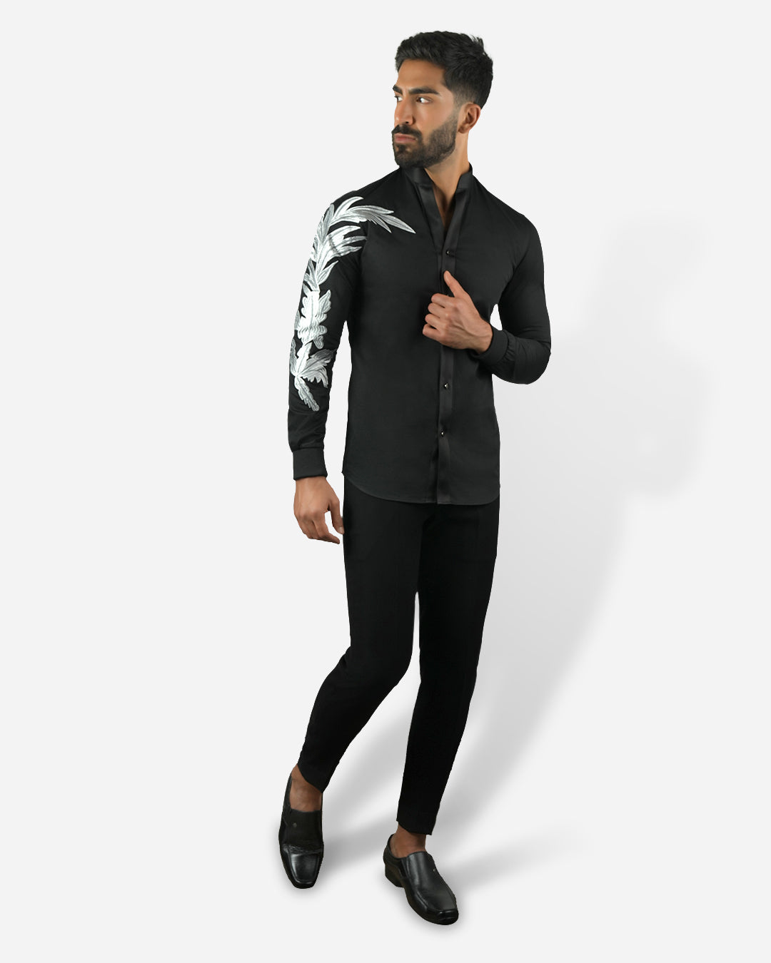 Black Shirt with Silver Embroidery