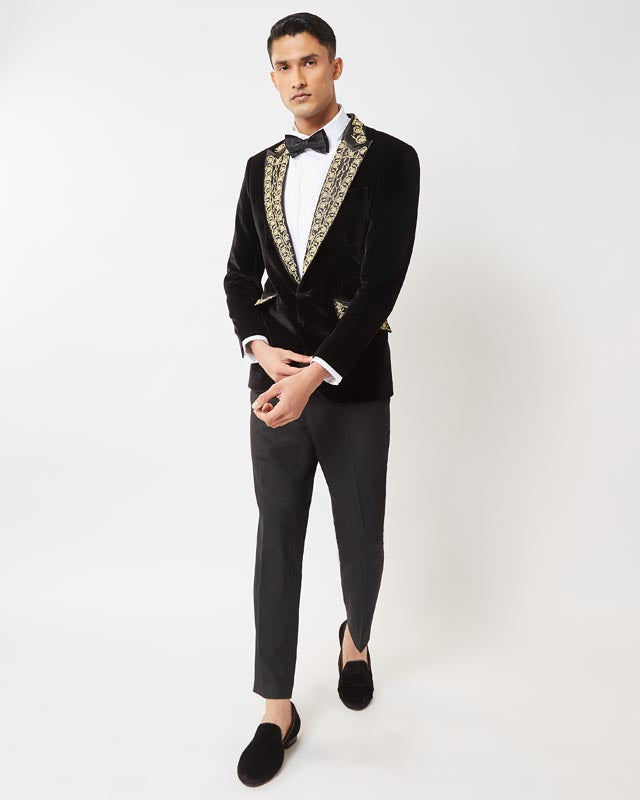 Black Floral Embroidered Tuxedo
