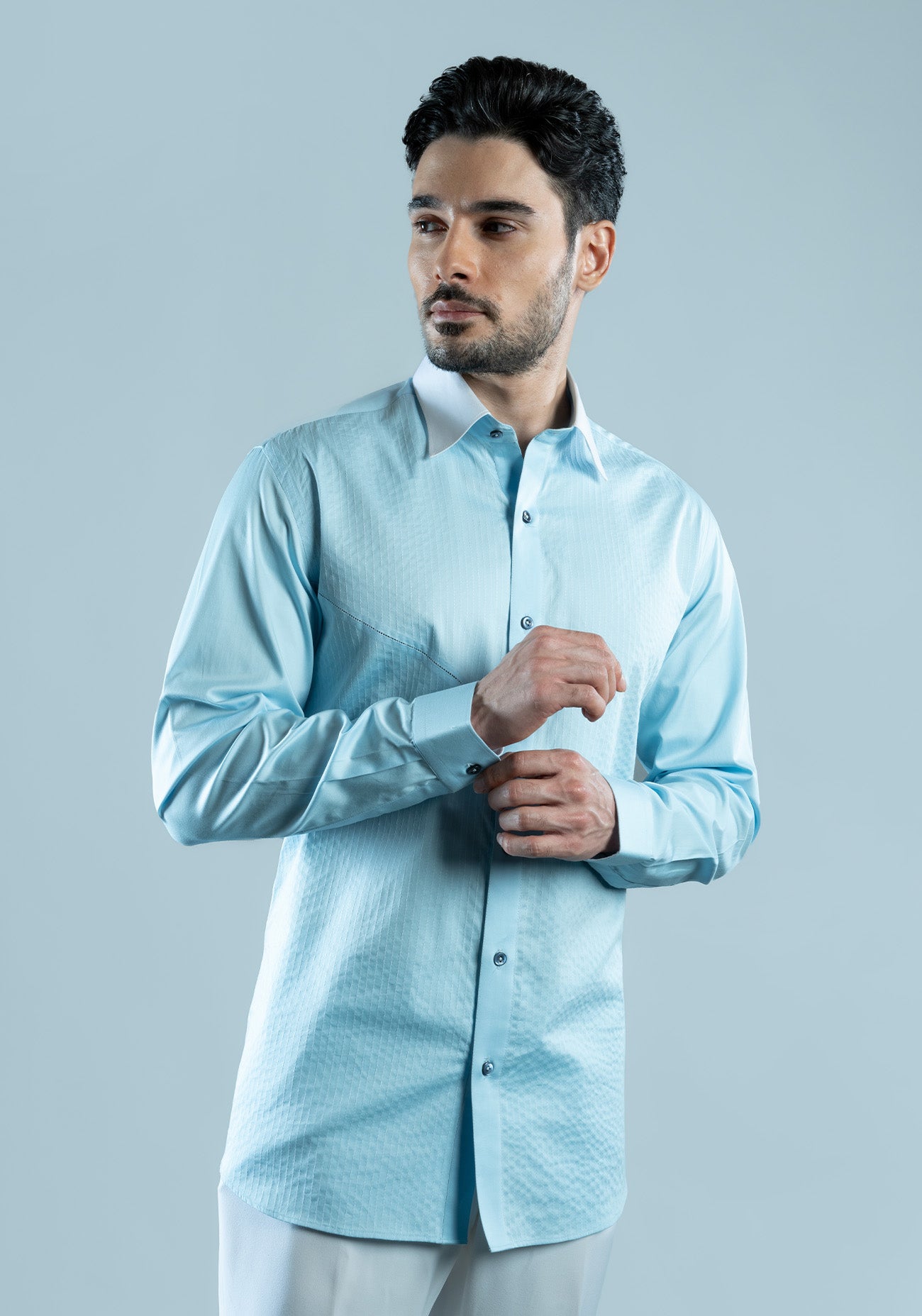 Powder Blue Cotton Textured Shirt