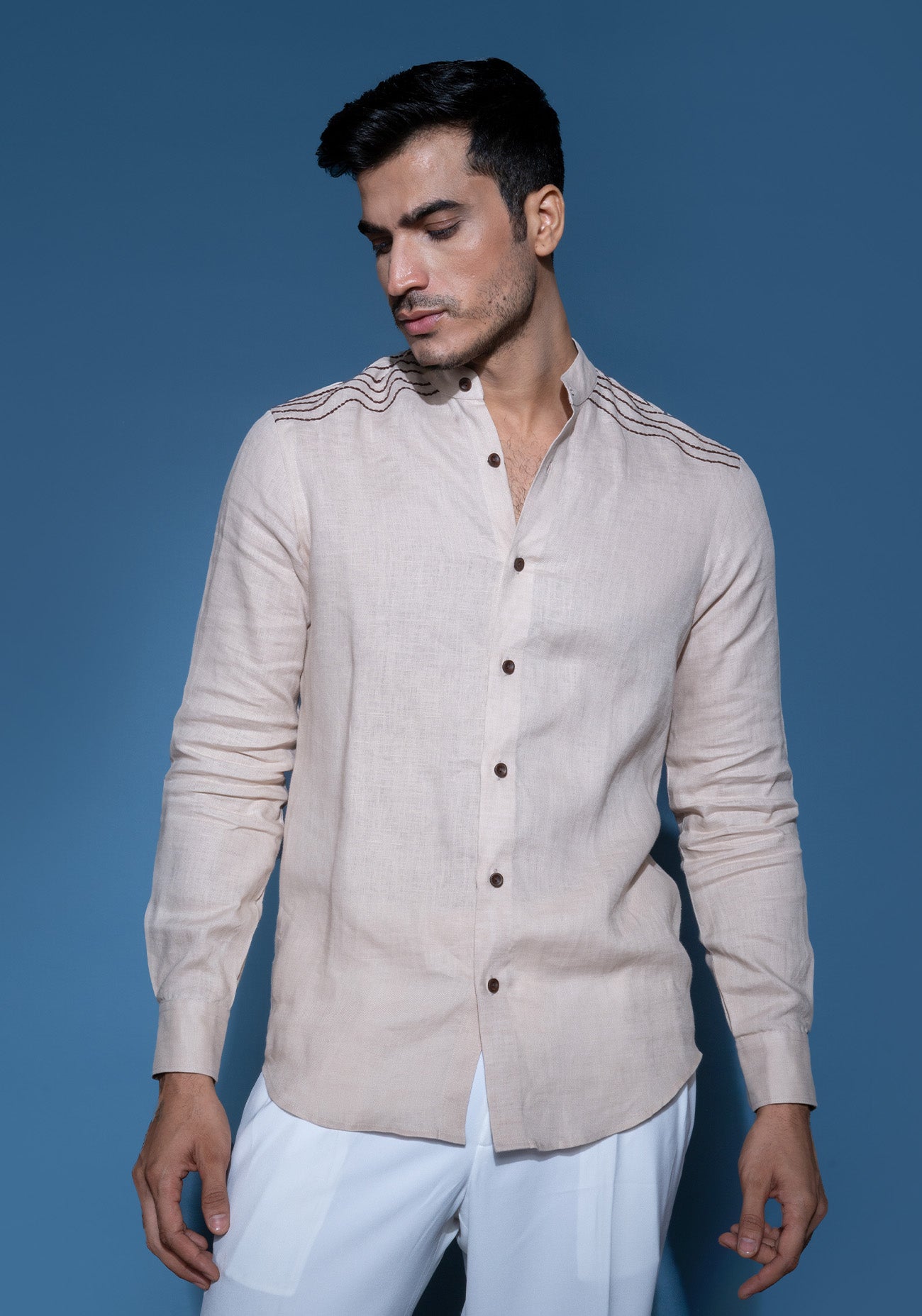 Beige embroidered linen shirt