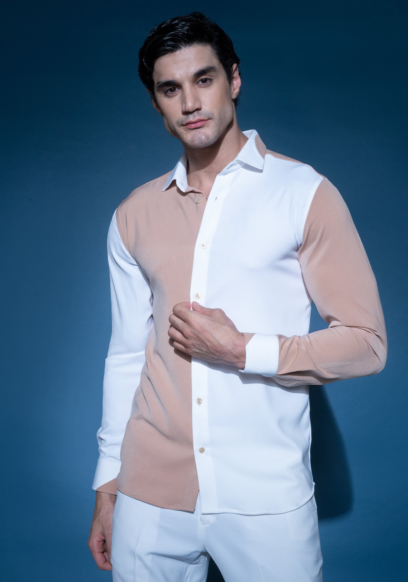 White & Taupe color block Shirt