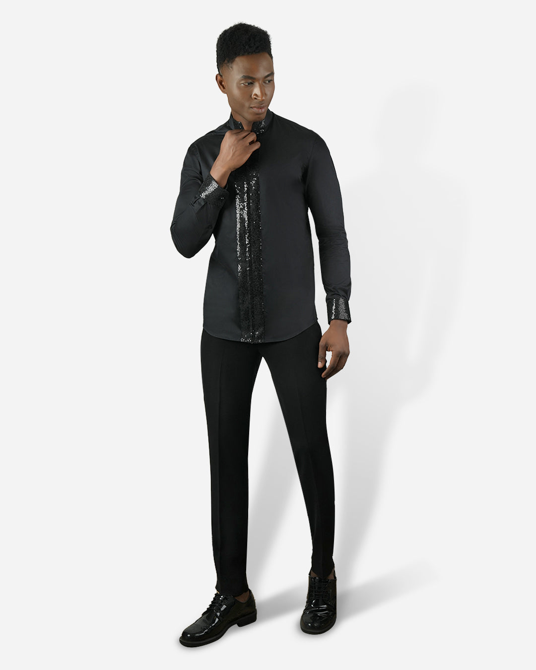 Black Sequin Zipper Shirt
