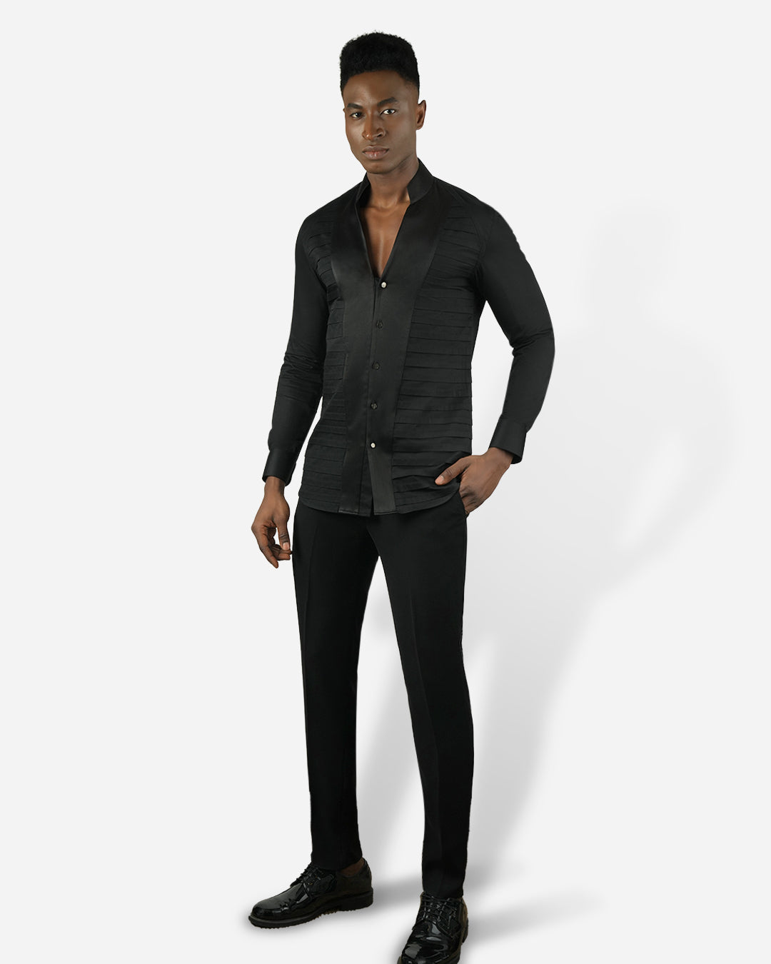 Black Satin Pleated Shirt